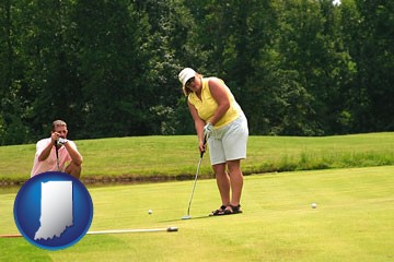 a golf putting lesson on a golf course - with Indiana icon