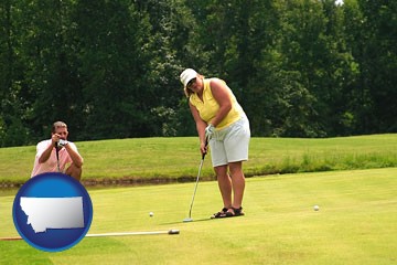 a golf putting lesson on a golf course - with Montana icon