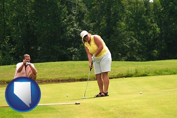 a golf putting lesson on a golf course - with Nevada icon