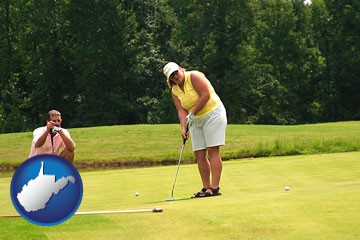a golf putting lesson on a golf course - with West Virginia icon