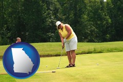 georgia map icon and a golf putting lesson on a golf course