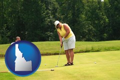 idaho map icon and a golf putting lesson on a golf course