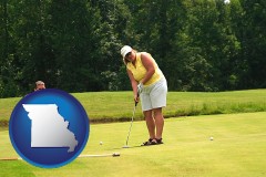 missouri map icon and a golf putting lesson on a golf course