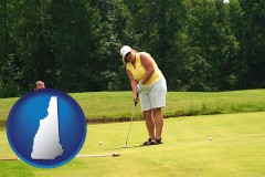 new-hampshire map icon and a golf putting lesson on a golf course