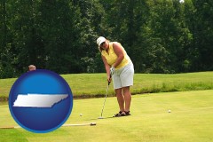 tennessee map icon and a golf putting lesson on a golf course